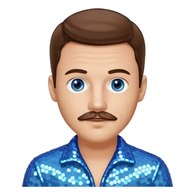 Benson Boone (b.2002), Pop Singer with blue eyes, brown hair and thin mustache, icy blue sequin outfit sticker