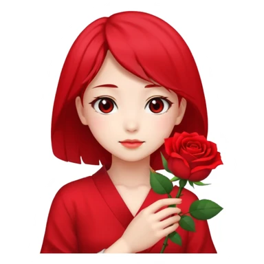 Anime Japanese girl in hand have a red flower sticker