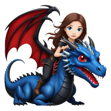 Me, a white female with long brown hair, and blue eyes, wearing black and red, and riding a very black wyvern dragon with hints of red, to your work sticker