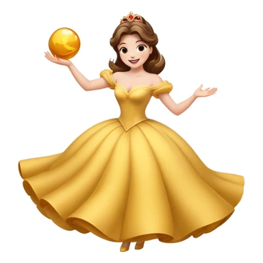 Cinematic Playful Belle Portrait Emoji, Spinning joyfully in her ball gown, arms outstretched, a radiant smile lighting up her face, exuding an enchanting blend of fun and elegance! sticker