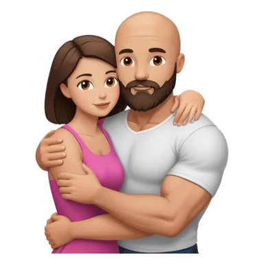 Muscular Bald man with a beard hugging his young brunette wife sticker