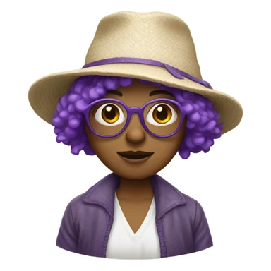 Hippie wearing a white, floppy hemp hat. She has short purple hair and where round glasses.  sticker