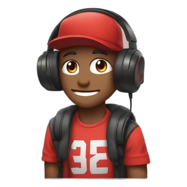 Streamer wearing the cap and headphone with tshirt black and red squares sticker
