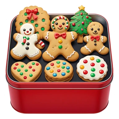christmas biscuit and cookie tin with lots of different biscuits inside sticker