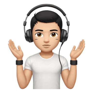a pretty bratz fair indian boy with black hair. lean but muscled, wearing a white tshirt. headphones on sticker
