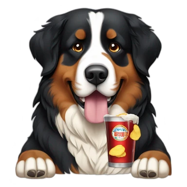 bernese mountain dog drinking beer eating chips sticker
