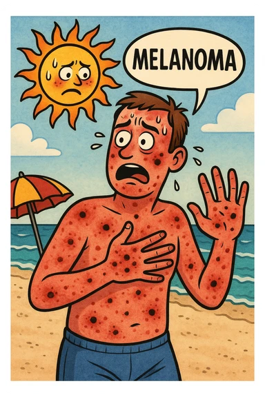 uomo bruciato a mare paura dei melanomi nel corpo sticker