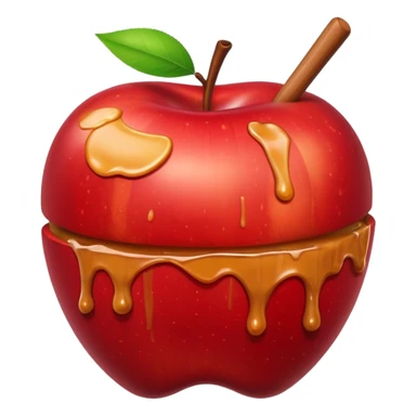 Apple with a stick on top with caramel drizzled over it sticker