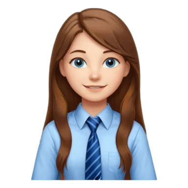high school class room with a pretty female high school student with long brown hair, blue eyes, wearing a tie, sitting in front of the blackboard sticker