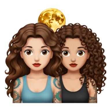 moon color change — long wavy brown hair tattooed woman and short tight curly brown hair woman — alarmed sticker