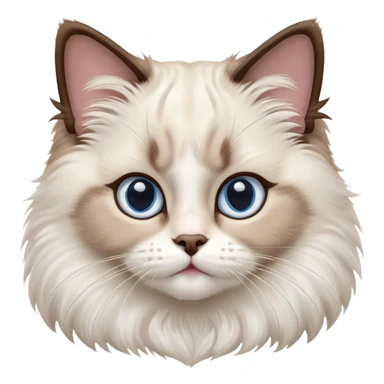 cinematic-adorable-big-eyed-fluffy-ragdoll-cat-portrait-emoji,-head-tilted-playfully-with-a-sweet-expression,-fluffy-white and brown-fur,-simplified-yet-irresistibly-cute-features-with-large,-expression, blue eyed ragdoll cat sticker