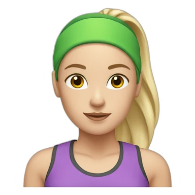 White Female fitness instructor with a green headband and pony tail sticker