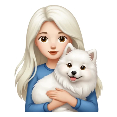A girl with long highlighted hair holding a Samoyed sticker