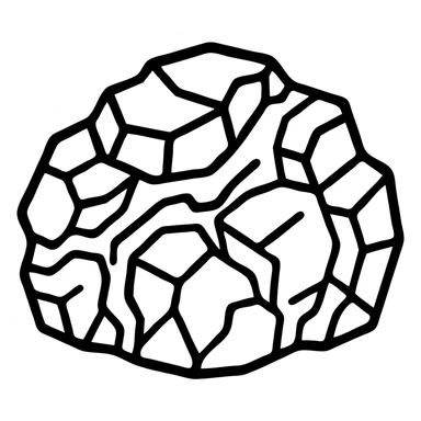 Remove the background, keep only the black volcanic rock with molten lava veins, stylized, with transparent background. Focus on black outlined style with no fill, emphasizing the molten lava veins and volcanic rock texture. sticker