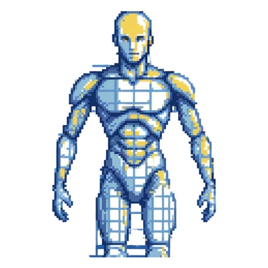 Digital body scan with blue grid overlay, medical technology, full human figure sticker