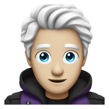 A  guy with White hair and he got cyan eyes and wears black-purple cloat sticker