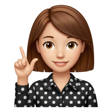 girl wearing a  black polka dots  shirt style, and poiting witgh her hand, her hair brown  sticker