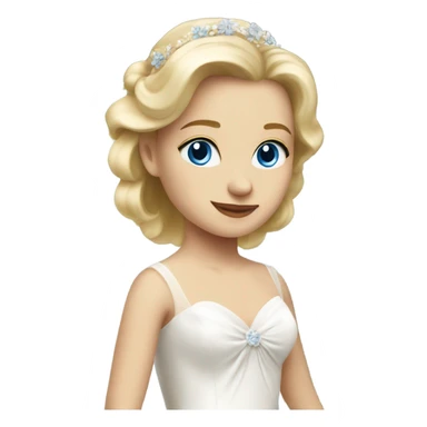 Beautiful blond girl with blue eyes and bowed wedding dress from height  sticker