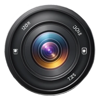 A simple camera lens, apple emoji style, 3/4 view sticker