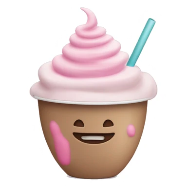 Large cup, pink drink, mocha foam on top , sticker