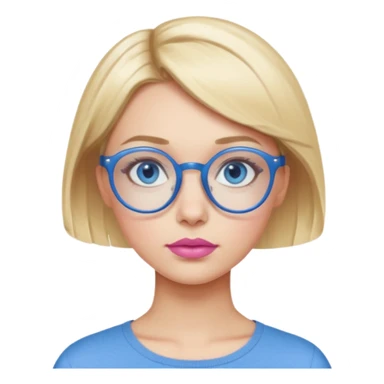 woman with very short side parted blonde haire, blue eyes and blue round glasses sticker