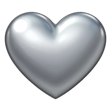 Liquid chrome heart emoji, silver metallic color, iOS emoji style, smooth reflective surface, rounded shape, realistic highlights, minimal background sticker