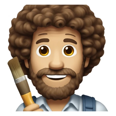 bob ross with brown hair, a brown beard, and holding a paintbrush sticker