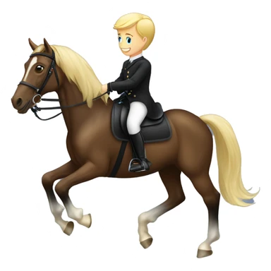 A blonde boy riding a black dressage horse sticker