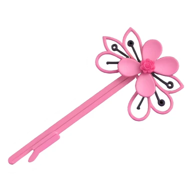 minimal 3D gothic hairpin with pink detail, simple and elegant sticker