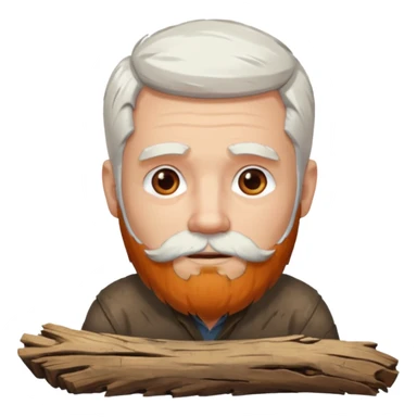 A white haired man with a beard sitting on a piece of wood sticker