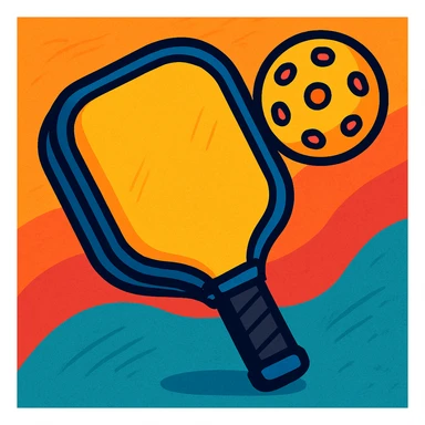 pickleball paddle and ball, vibrant cartoon style sticker