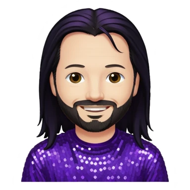 Jonathan Davis with long black hair, purple sequin shirt sticker