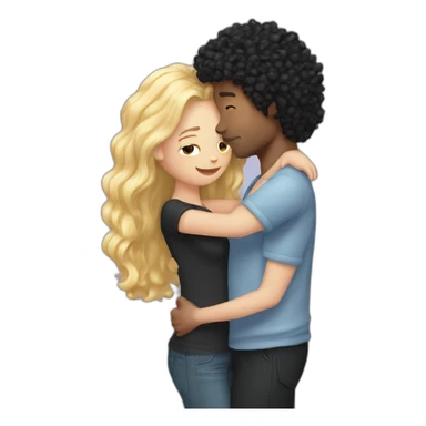 Long blond hair girl hugging a man with black curly hair sticker