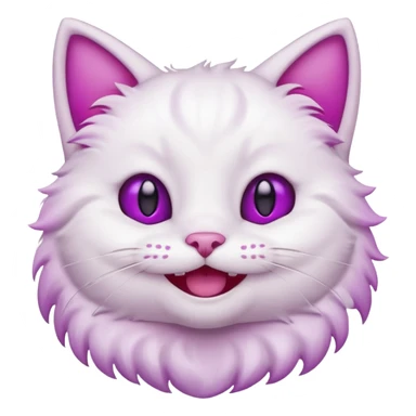 White cat happy smiling with teeth showing, light pink inner ears, magenta purple eyes, looks like discord's :smiley_cat: emoji, male looking sticker