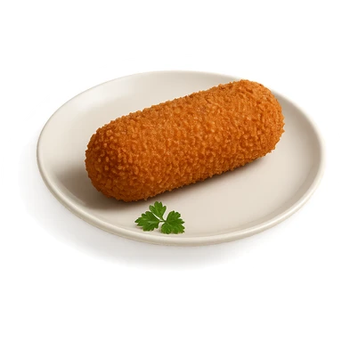 realistic kroket on a white plate, with parsley garnish sticker