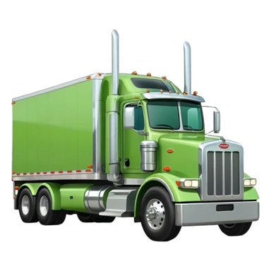 light green Peterbilt truck hauling a trailer, with chrome details sticker