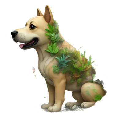 A dog made of glass filled with plants as a terrarium with graffiti doodles sticker