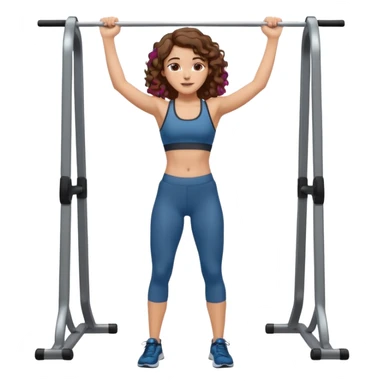 full body, very beautiful italian girl, looking like Emma Watson, with curly and big volume very bright brown hair, workout clothes doing a pullup

 sticker