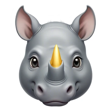 Cinematic Cute Rhinoceros Portrait Emoji, Head tilted playfully and inquisitively, featuring a rugged, glossy slate-gray hide with a gentle, rounded white horn and round, sparkling eyes filled with curious wonder, Simplified yet irresistibly adorable features, highly detailed, glowing with a warm, friendly glow, high shine, affectionate and mighty, stylized with a touch of ancient charm, bright and endearing, soft glowing outline, capturing the essence of a mischievous yet loving rhinoceros, so playful it feels like it could stomp out of the screen and into your arms! sticker