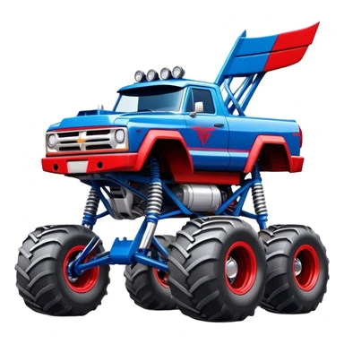 Avenger - Monster Jam (Model Year: 2021) (Iconic colour: Blue and red) - A dynamic monster truck with a split-color scheme: predominantly blue accented by bold red elements. Focus on strong, angular lines and vivid contrasting colors that evoke high energy and a futuristic, rebellious style. sticker