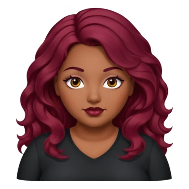 Plus size red hair brown face small eyes long hair Asian eyes small eyes wavy hair eye lashes burgundy hair black shirt sticker