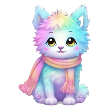 Edgy Kawaii cute cool gorgeous colorful sparkly bright light pastel gradient fantasy ethereal fluffy fursona animal creature with a cute scarf full body sticker