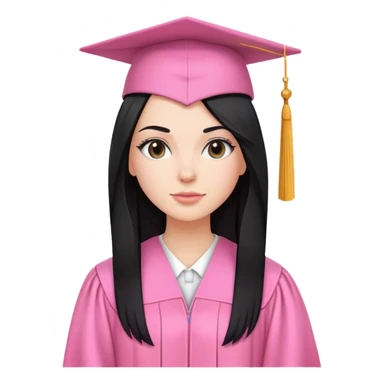 White girl with long straight black tine wearing pink graduation clothes sticker