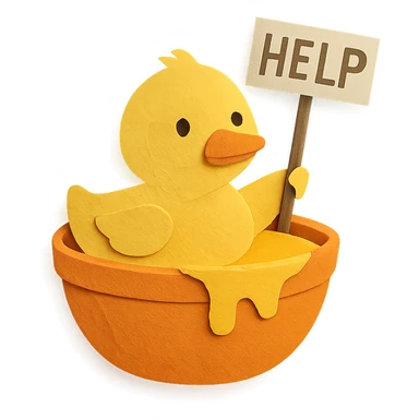 paper craft style duckling in a honey bowl, looking for help sticker