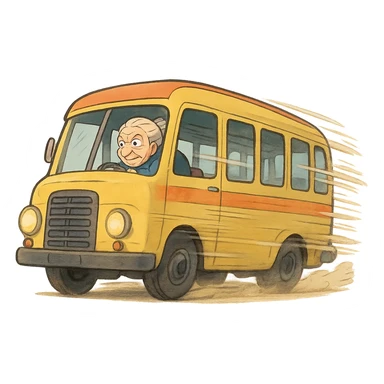 ghibli style bus with a driver that goes really fast from old lady sticker