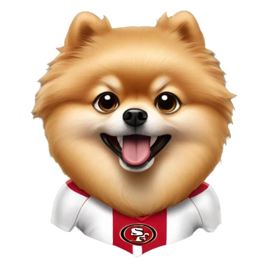 Pomeranian wearing 49ers sticker