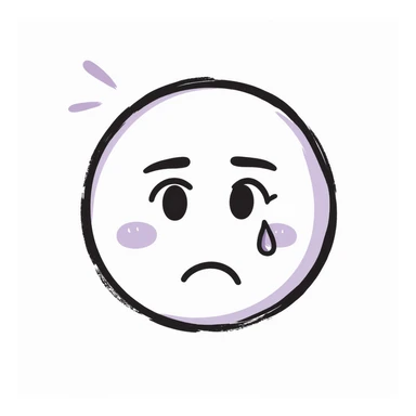 sad smiley face with single tear, hand-drawn chalk style, soft lilac color palette, rough doodle-like texture, pastel chalk on dark surface, aesthetic, emotional, suitable for Telegram channel sticker