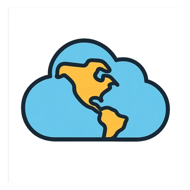 cloud shaped like the Americas, simple icon style, clean lines, minimal color, suitable for an app icon sticker