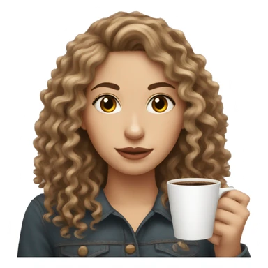 brown curly hair white girl holding a cup of coffee sticker
