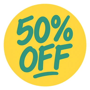 Round label with lettering 50% off with graffiti style  sticker